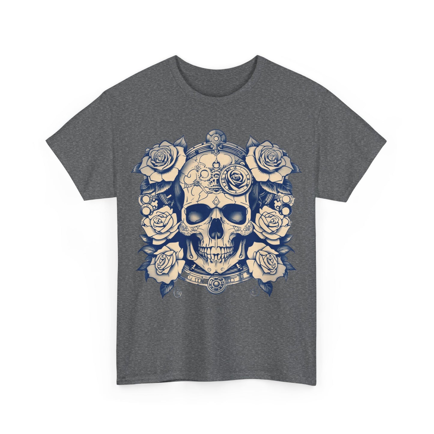 Skulls and Roses Cotton Tee, Unisex Graphic Shirt, 7 color choice