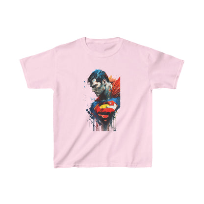 Unisex Kids Superman Cotton T Shirt Tee Youths Childs - Soft pink t-shirt adorned with a striking illustration of Superman, ideal for young fans of the heroic legend.