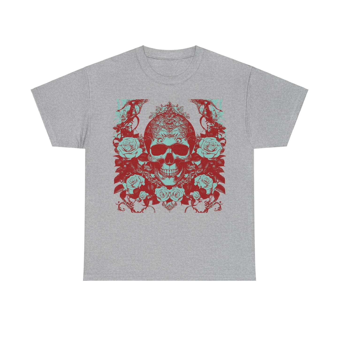 Skulls and Roses Cotton Tee, Unisex Graphic Shirt, 7 color choice