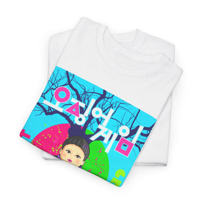 Luxury Squid Game Unisex Graphic Cotton T-Shirt featuring vibrant colours and a unique design, symbolising rebellion and individuality.