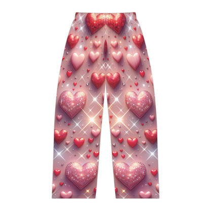 Chic Women's Glittering Hearts Pajama Pants with a stunning heart motif, ideal for stylish relaxation and a touch of glamour.