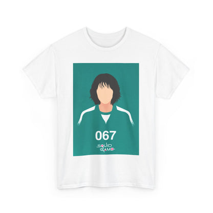 Squid Game Unisex Men´s Women´s Graphic Cotton Funny T Shirt featuring a minimalist design with the number 067 inspired by the hit series, perfect for stylish fans of psychological thrillers.