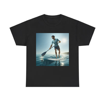 Delightfull Paddle Board Adventure T-Shirt showcasing an elegant paddleboarding scene, perfect for water sports enthusiasts, designed by Dazzling Dreams Studio.