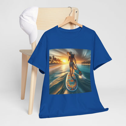 Stylish Luxury Paddle Board T-Shirt in various sizes, made by Dazzling Dreams Studio, perfect for passionate paddleboarders.