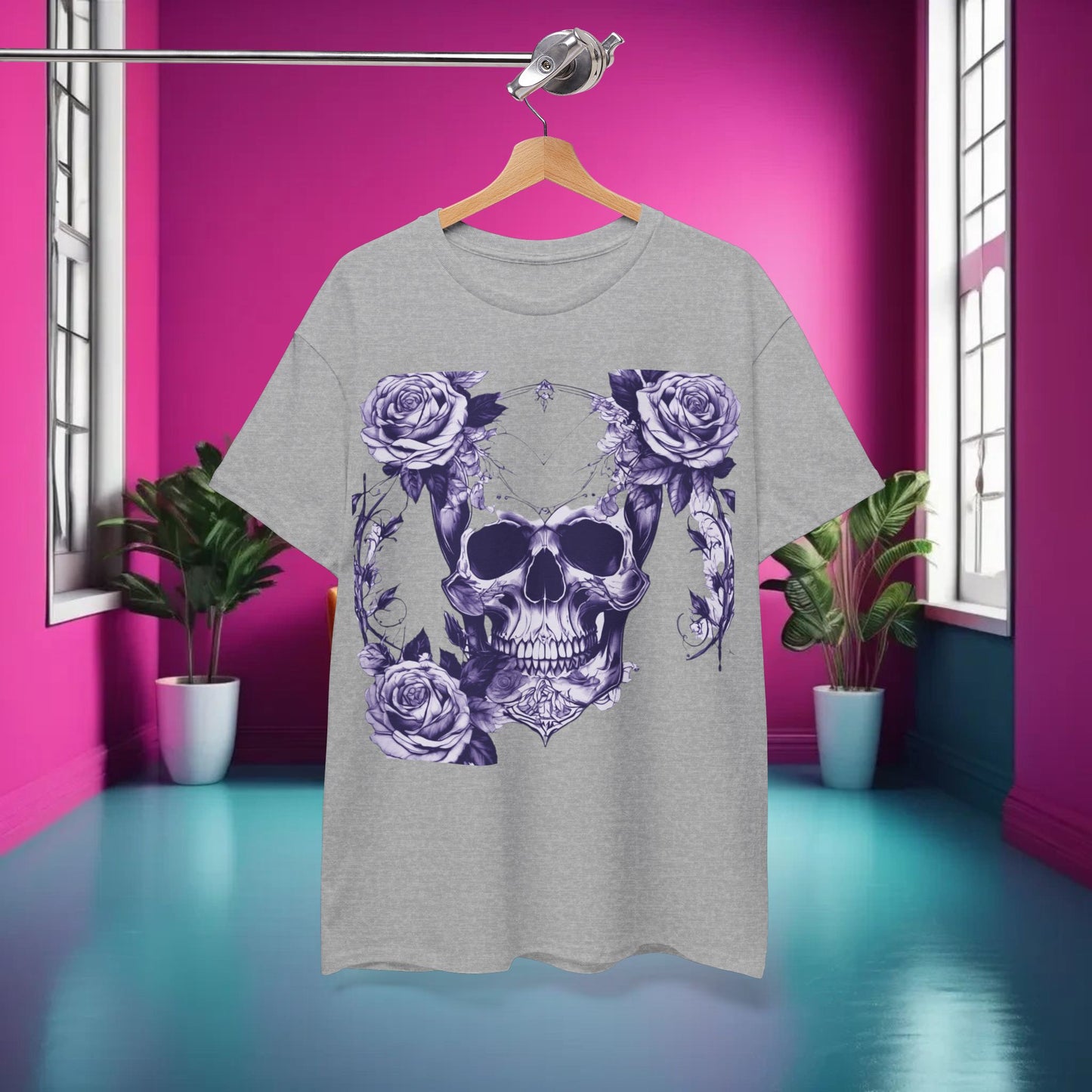 Skulls and Roses Cotton Tee, Unisex Graphic Shirt, 7 color choice