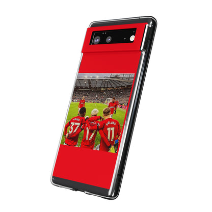 Side view of the Manchester United Mainoo Garnach Hojlund Soft Phone Case, emphasizing its sleek design and protective features, ideal for luxury soccer fan merchandise.