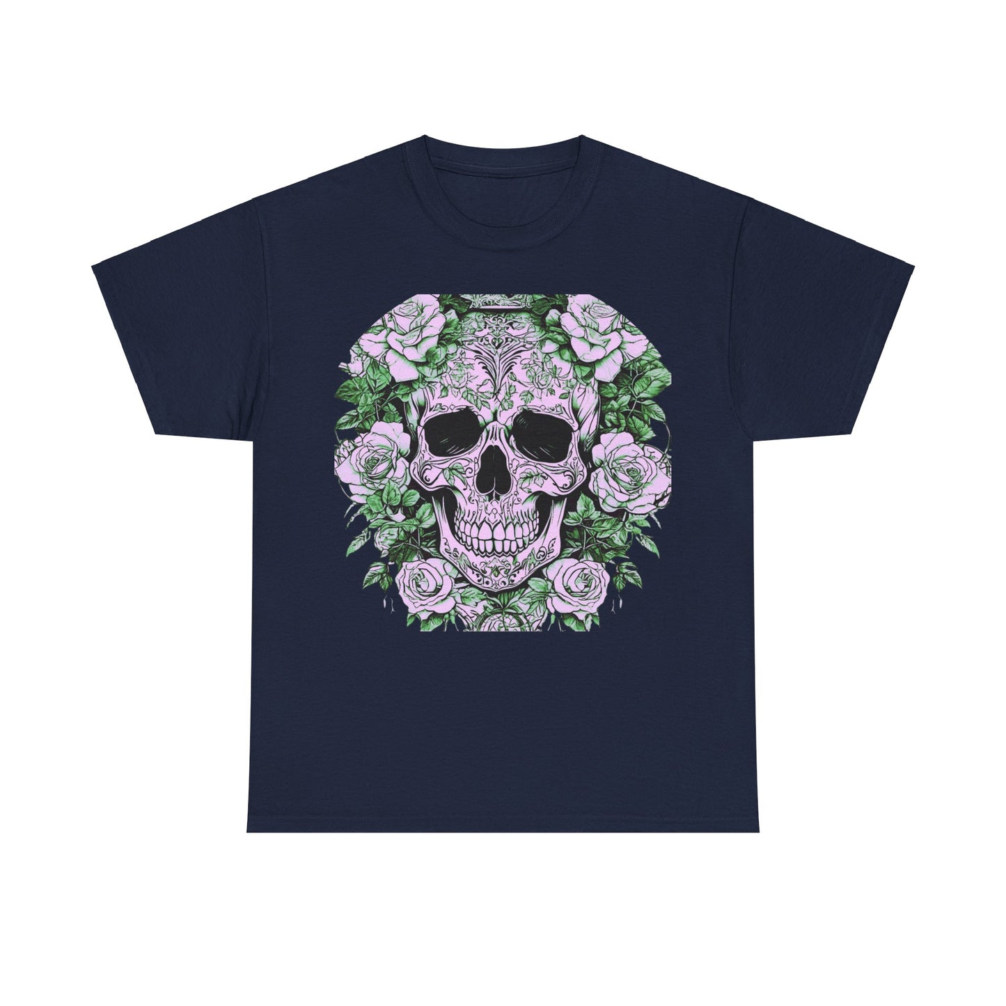 Skulls and Roses Cotton Tee, Unisex Graphic Shirt, 7 color choice