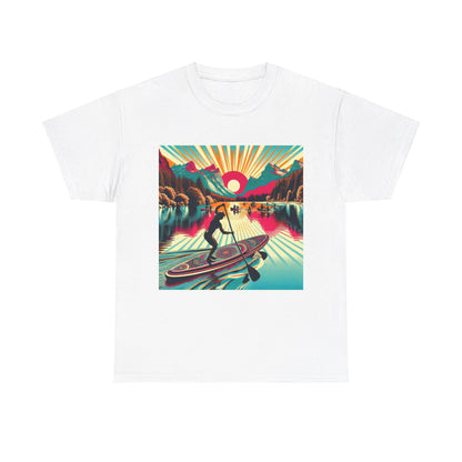 Luxurious Paddle Board T-Shirt from Dazzling Dreams Studio, featuring a stunning graphic of a serene water scene, perfect for water sports enthusiasts seeking stylish adventure wear.
