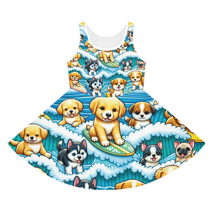 Ella Blossom Girls Sundress by Dazzling Dreams Studio, adorned with a whimsical puppy print, perfect for toddlers enjoying summer adventures.