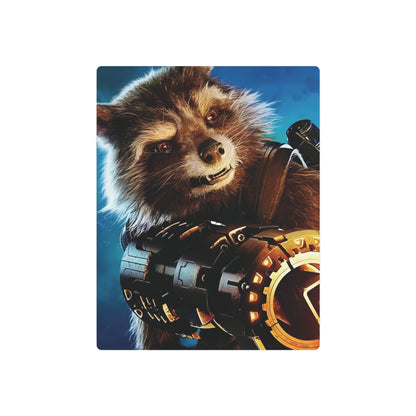 Elegant Marvel Guardians of the Galaxy Rocket Metal Art Poster showcasing Rocket Raccoon in high-quality metal, ideal for a luxurious décor that resonates with superhero fans.