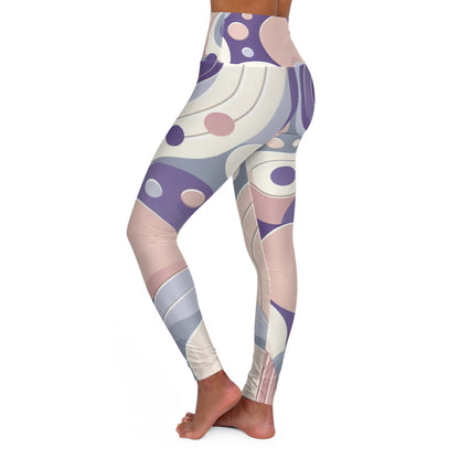 Elegant Pastel Purple High-Waisted Leggings with unique bubble pattern from Dazzling Dreams Studio, perfect for stylish gym and casual wear.