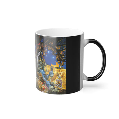 Another angle of the Discworld Reaper Man Colour Morphing Mug revealing stunning illustrations of whimsical characters, perfect for fans of luxury and storytelling.