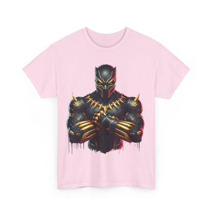 Front view of the Elevate Your Style With The Black Panther Unisex Graphic Tee – Iconic Marvel Superhero Design featuring a detailed Black Panther graphic on a pink tee.