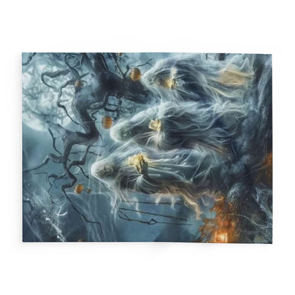 Luxurious Decorative and Warm Halloween Spooky Arctic Fleece Blanket featuring ethereal ghostly figures with lanterns, perfect for adding charm to your Halloween decor.