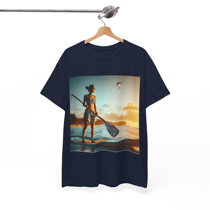 Dazzling Dreams Studio's Delightfull Paddle Board Scene T-Shirt, an exquisite choice for paddleboarding lovers, showcases vibrant prints and superior comfort.