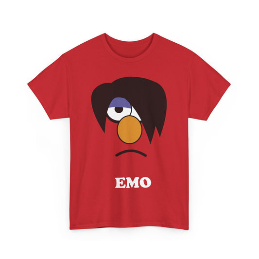 Emo Elmo Graphic Unisex T-Shirt – Exquisite soft cotton tee displaying a distinctive emo rendition of Elmo, ideal for stylish expression among teens and adults.
