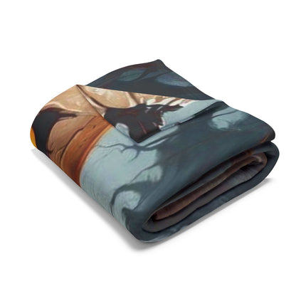 Stylishly folded Decorative and Warm Halloween Spooky Arctic Fleece Blanket showcasing detailed Halloween-themed art, a delightful accent for autumn gatherings and cozy nights in.