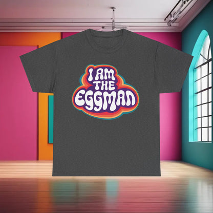 Sophisticated I Am The Eggman Graphic T-Shirt in Dark Grey - Urban Unisex Cotton Tee with standout graphic, perfect for both art exhibitions and casual outings.