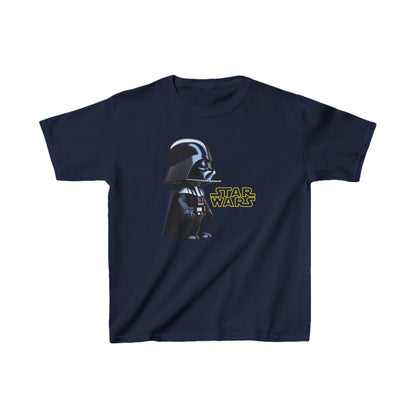 Kids Cute Darth Vader T-shirt Heavy Cotton Tee in navy featuring an iconic Darth Vader design with 'STAR WARS' text, perfect for young enthusiasts seeking comfort and style.