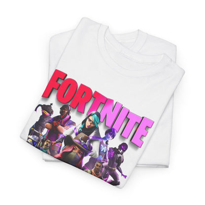 Luxury Fortnite Squad Drip T-Shirt featuring iconic colourful characters against a pristine white background, designed for stylish gamers.