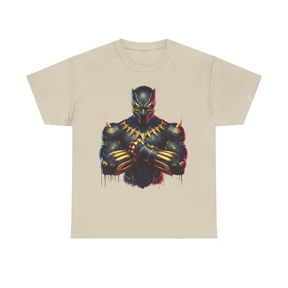 Elevate Your Style With The Black Panther Unisex Graphic Tee – Iconic Marvel Superhero Design showcasing a captivating Black Panther graphic on a beige tee.