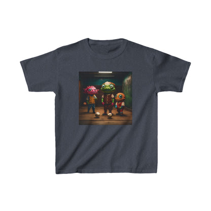 Kids Cute Aliens Heavy Cotton T-Shirt showcasing charming alien characters in a trendy design, perfect for young explorers.