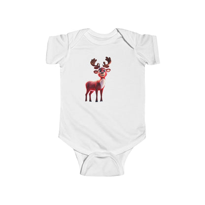 Elegant Christmas Reindeer Bodysuit in white, a charming baby romper to dress your infant in holiday cheer.