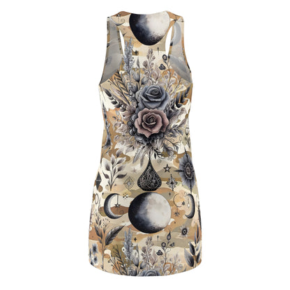 Back view of the Chic Women's Designer Racerback Dress showcasing its refined floral design, perfect for outdoor events and gatherings.