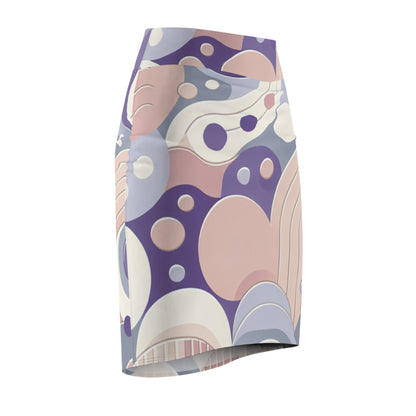 Side view of a Pastel Purple Pencil Skirt displaying a modern globular pattern, crafted for comfort and elegance in every occasion.