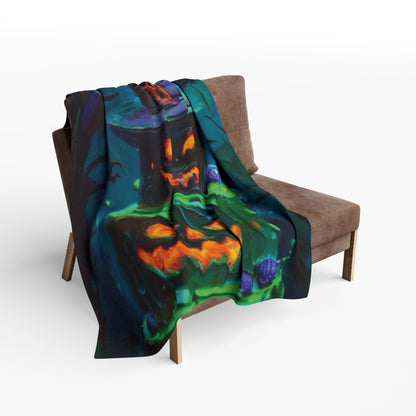 Soft and luxurious Decorative and Warm Halloween Spooky Arctic Fleece Blanket, showing a rich blend of green and blue hues, perfect for a sophisticated Halloween accent.