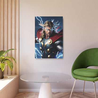 Marvel Thor Metal Art Poster elegantly displayed in a sophisticated interior, emphasising its premium matte aluminium finish and heroic design.