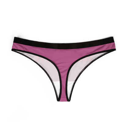 Chic purple thong with refined black edges, showcasing the eye-catching 'SUBMISSIVE' print in vibrant red, a unique addition to intimate apparel.