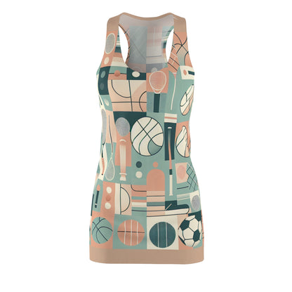 Valentino Bellucci Racerback Dress showcasing an artistic sports pattern in pastel shades, highlighting the chic and comfortable design.