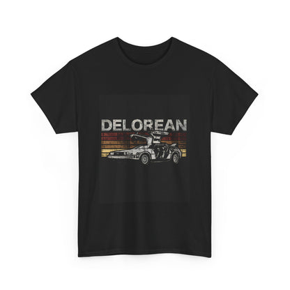 Delorean Back to the Future Retro Art Graphic T-Shirt presented with a stylish front design, embodying nostalgia and modern streetwear elegance.
