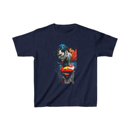 Unisex Kids Superman Cotton T-Shirt Tee featuring a vivid graphic design of Superman, perfect for stylish young fans.