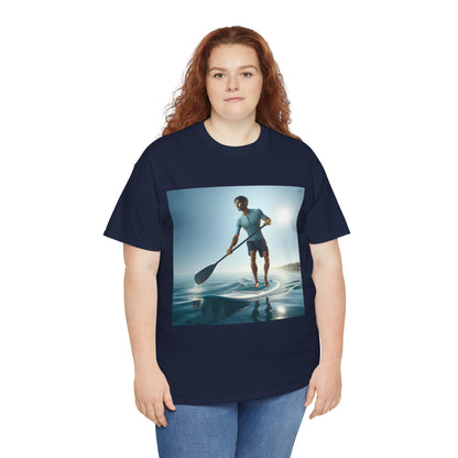 Stylish Delightfull Paddle Board Adventure T-Shirt paired with swimwear, ideal for casual outings and water sports, crafted by Dazzling Dreams Studio.