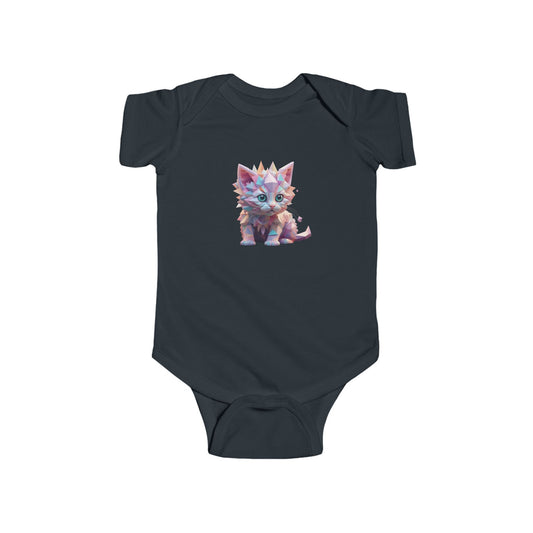Luxurious Kitten Bodysuit, featuring a beautiful geometric illustration of an adorable kitten, perfect for trendy baby clothes.