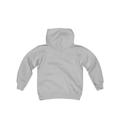 Back view of a Childs Wicked Movie Graphic Pullover Hoodie in elegant grey, featuring the distinguished Wicked logo, designed for fashionable young fans.