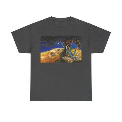 Discworld Reaper Man Graphic Unisex Tee, featuring a whimsical illustration inspired by Terry Pratchett’s enchanting narrative, perfect for sophisticated fans.