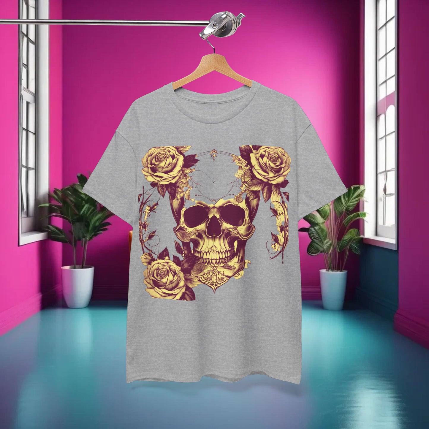 Skulls and Roses Cotton Tee, Unisex Graphic Shirt, 7 color choice