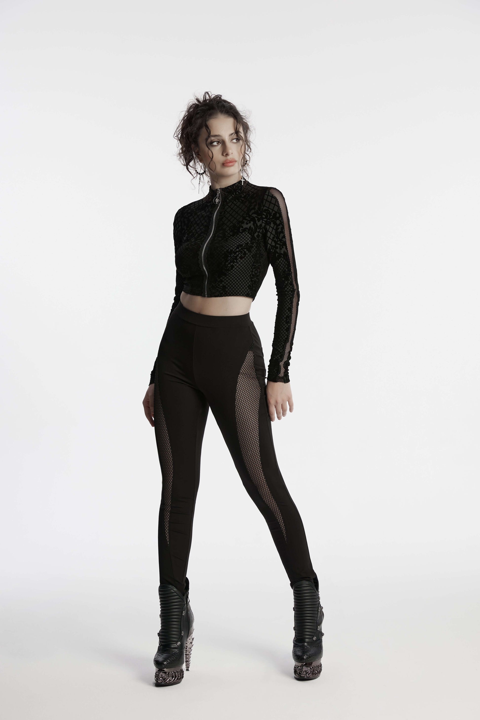 Stylish Punk Rave Ausha Leggings featuring edgy stretchy knitted fabric with honeycomb mesh detailing.