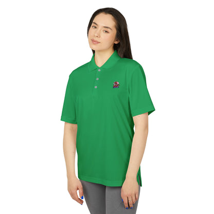 Adidas Unisex Performance Polo Shirt in bold green - Eco-Friendly 100% Recycled Polyester, emphasising the sophisticated style with a three-button closure.