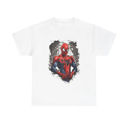 Chic Spider-Man Graphic Tee Shirt in white, featuring a vibrant and dynamic Spider-Man illustration, designed for fans wishing to unleash their inner hero.