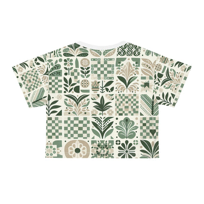 Evelyn Atelier Silky Soft Crop Top by Dazzling Dreams Studio featuring contemporary checkerboard and organic shapes in a serene pale green colour.