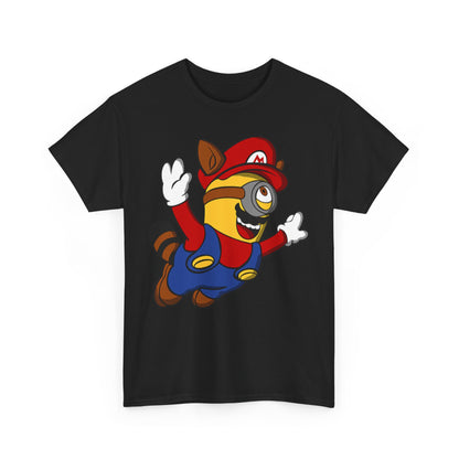 Super Minionworld Unisex Men´s Women´s Graphic T Shirt Tee showcasing a vibrant Minion character in a Mario costume, ideal for adding a touch of humour to your outfit. T Shirt, Funny, Minions.
