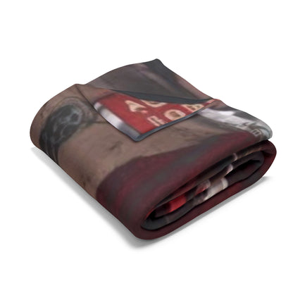 Folded Decorative and Warm Halloween Spooky Arctic Fleece Blanket with intricate Halloween designs, a luxurious choice for embracing the festive spirit.