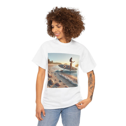 Close-up of the high-quality fabric of the Delightfull Paddle Board T-Shirt by Dazzling Dreams Studio, designed for comfort and durability during aquatic adventures.