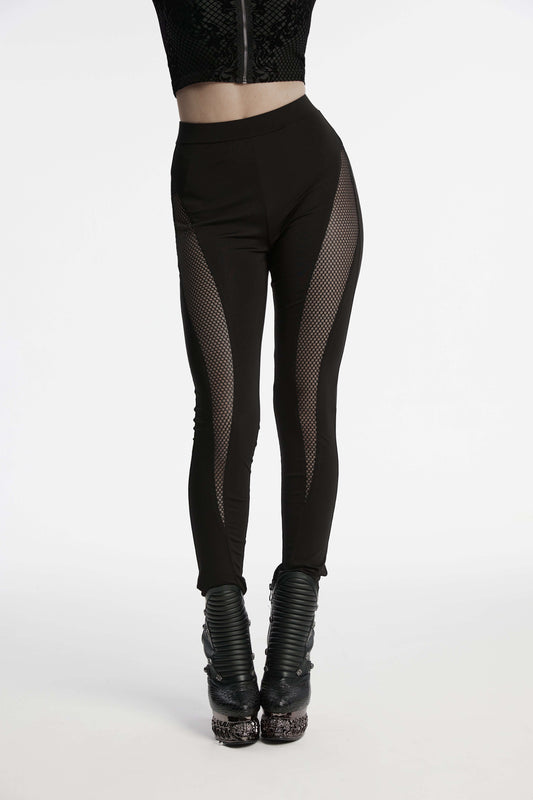 Punk Rave Ausha Leggings featuring edgy stretchy knitted fabric adorned with honeycomb mesh, showcasing a stylish fit ideal for a punk rock aesthetic.