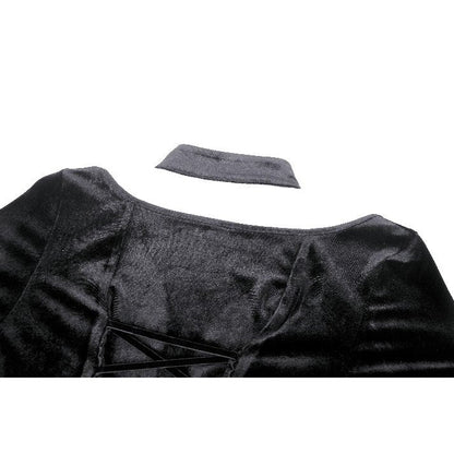 Stylish full view of the Dark in Love Vera Gothic Velvet Maxi Dress highlighting its structured silhouette and sophisticated elegance.