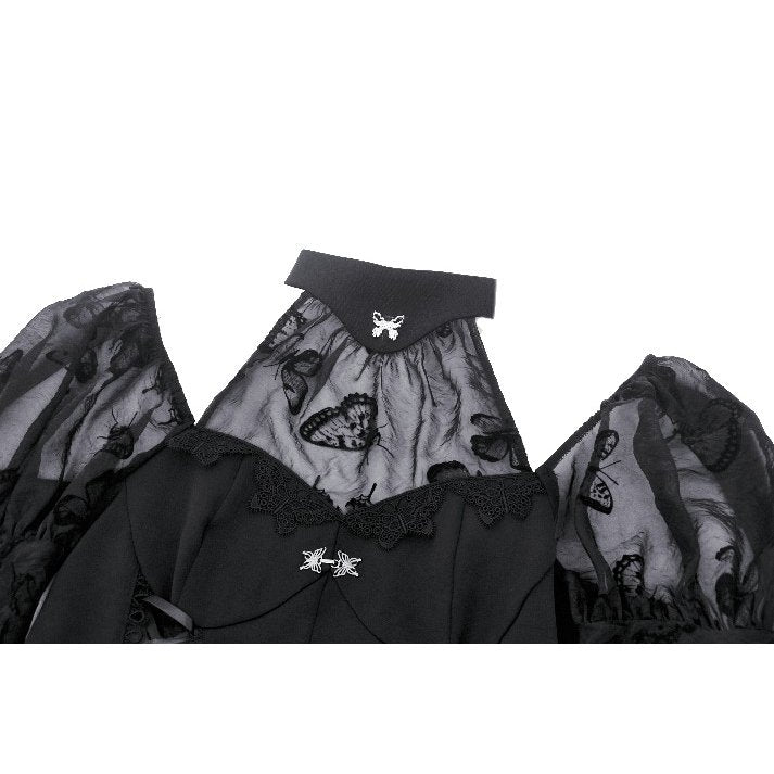 Fabric detail of the Dark In Love Blanche Victorian gothic dress, showcasing the 100% fully drawn yarn material, ideal for a sophisticated gothic look.